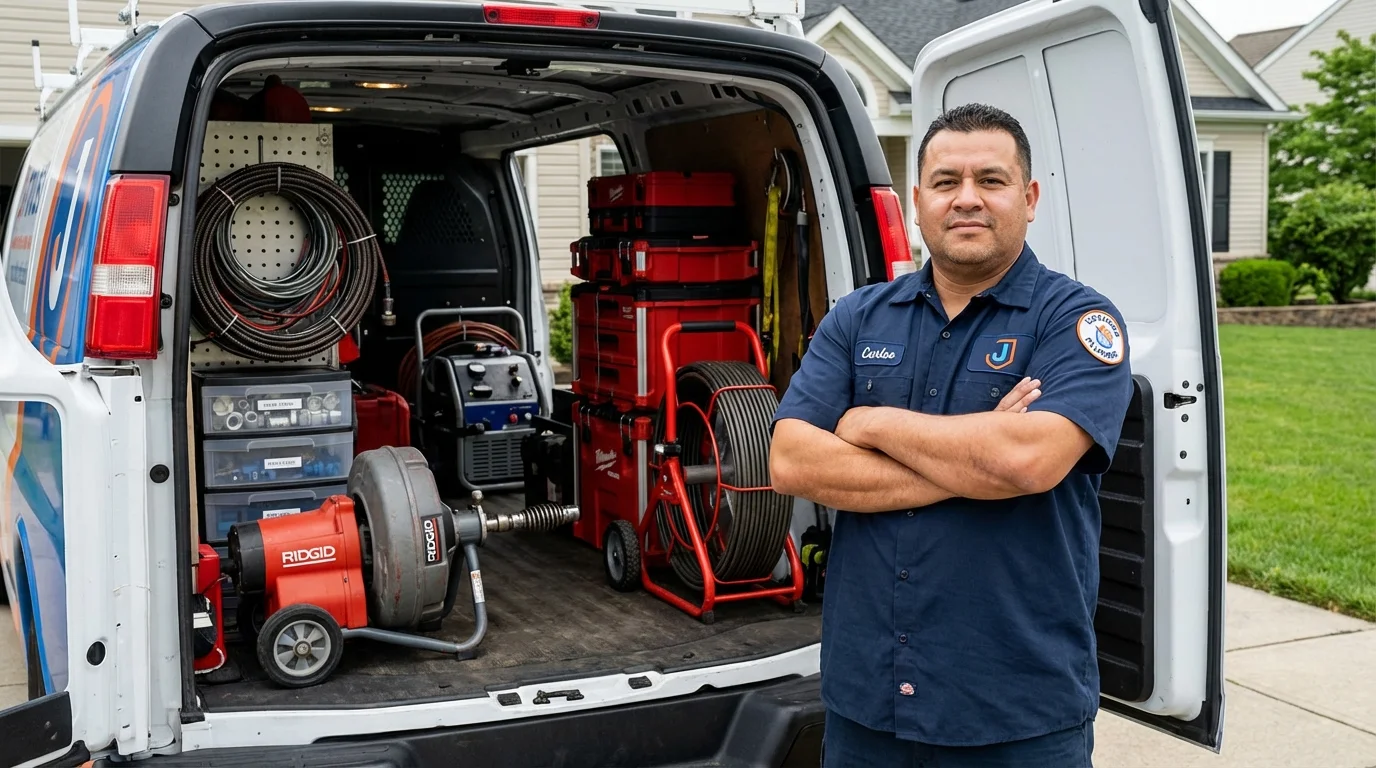 Professional drain cleaning equipment and Johns Plumbing LLC plumber in Frenchtown