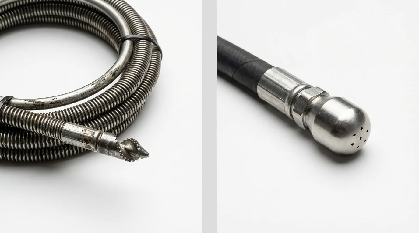 Drain snake cable and hydro jetting nozzle used for drain cleaning in Frenchtown, MT