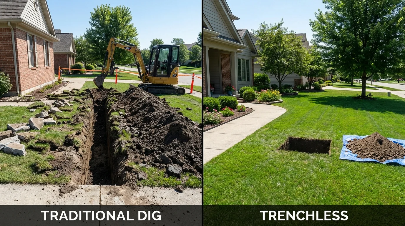 Trenchless sewer repair with minimal yard damage versus traditional excavation in Frenchtown, MT